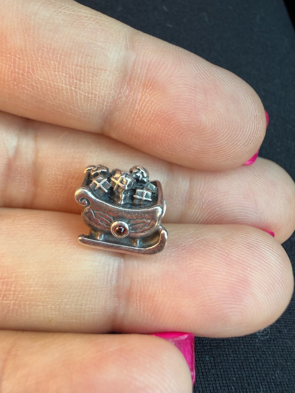 Pandora Silver Sleigh Charm with Red Accent